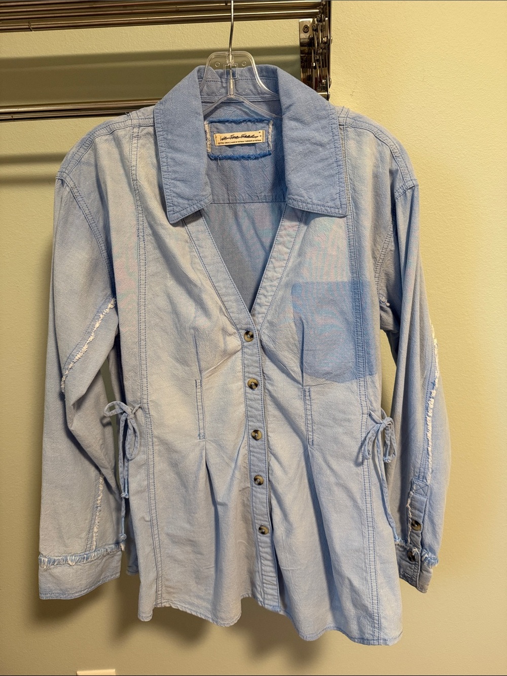 Free People We The Free Denim Chambray Tie-Waist Blouse XS